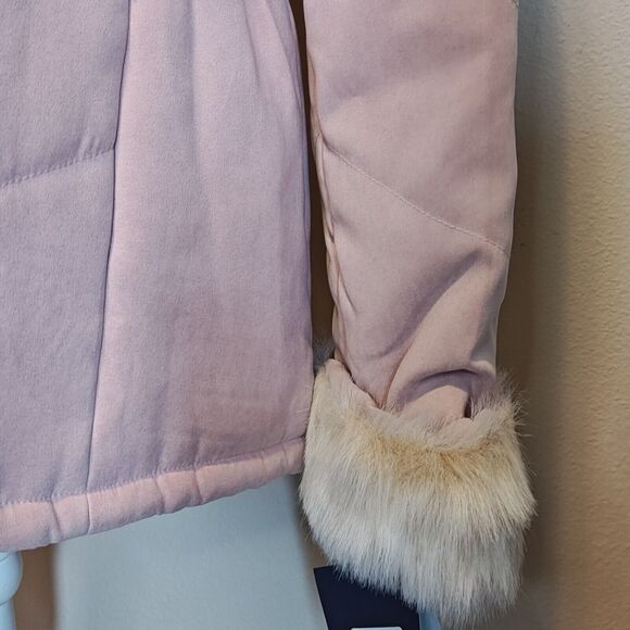 New London Fog Jacket Women's M Pink Rose Megan Coat Faux Fur Collar Zip Closure - Picture 4 of 14